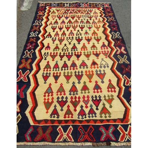 1805 - South west Persian Qashgai kilim brightly coloured repeating geometric patterns, 257cm x 156cm appro... 