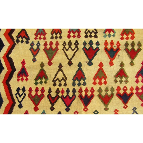 1805 - South west Persian Qashgai kilim brightly coloured repeating geometric patterns, 257cm x 156cm appro... 