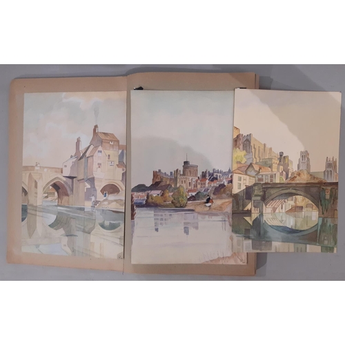 921 - Early-mid 20th century album/sketchbook containing a number of watercolour studies of actresses, lan... 