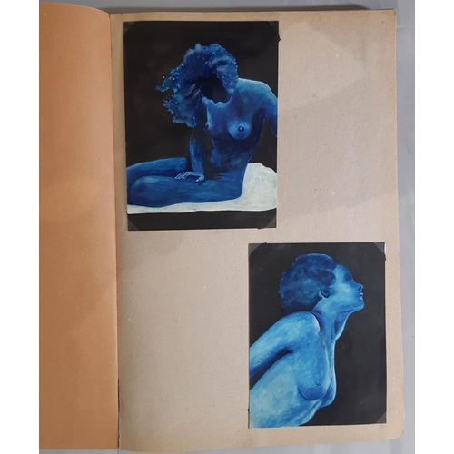 921 - Early-mid 20th century album/sketchbook containing a number of watercolour studies of actresses, lan... 