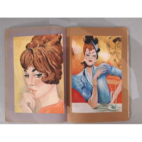 921 - Early-mid 20th century album/sketchbook containing a number of watercolour studies of actresses, lan... 