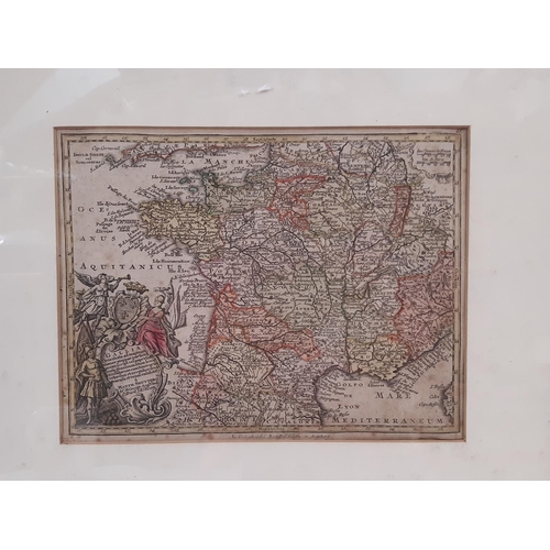 953 - Three hand-coloured engravings of maps to include: Georg Matthäus Suetter (1678-1757) - Gallia, Fran... 