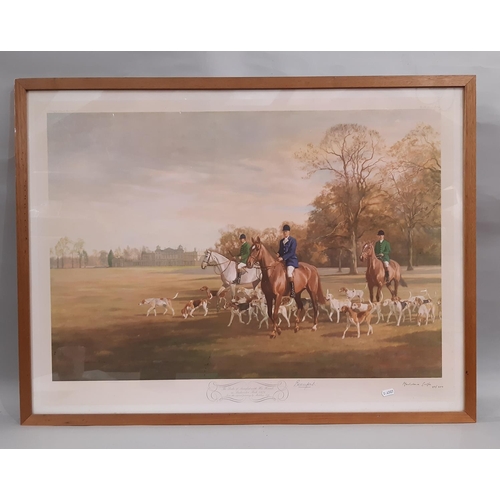 954 - Three prints: Madeleine Selfe (1910-2005) - 'The Duke of Beaufort with His Hounds in Badminton Park,... 