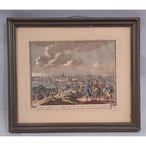 957 - After Pieter Schenk (1660-1718/19) - 'Stockholm', hand-coloured engraving, 22 x 28 cm, mounted frame... 