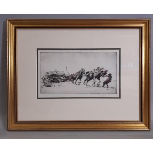 959 - George Soper (1870-1942) - Plough Horses, drypoint etching, 15 x 27.5 cm, mounted, framed and glazed