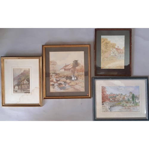 964 - Four framed watercolours of country scenes (19/20th century), to include: A. R. Williams, House by s... 