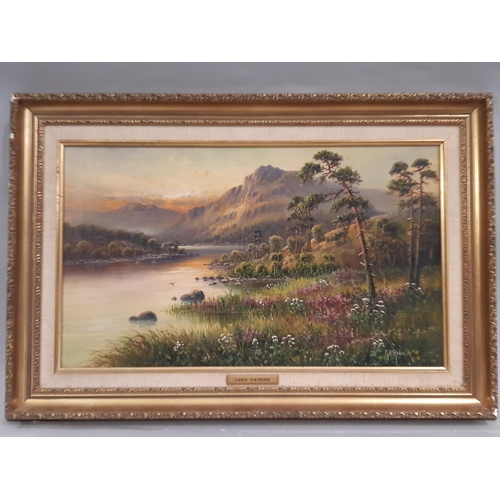 966a - A landscape in oil and three watercolours to include: M. C. Hider - 'Loch Katrine', oil on canvas, s... 