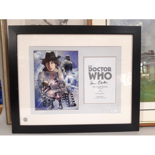 968 - Five framed works to include: Tom Baker signed Dr. Who poster with certificate of authenticity verso... 