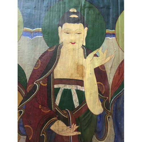 996 - Five Buddhas (possibly Korean), polychrome/gouache on silk with faint gilt border,  121 x 74 cm, car... 