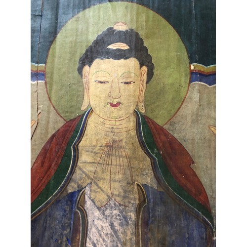 996 - Five Buddhas (possibly Korean), polychrome/gouache on silk with faint gilt border,  121 x 74 cm, car... 