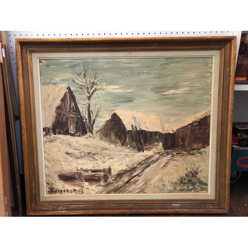 993 - 'Vieille Grange a NEIGE MONPEZAT', oil on canvas, dated '63' lower right, title inscribed on label v... 