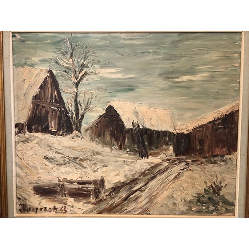 993 - 'Vieille Grange a NEIGE MONPEZAT', oil on canvas, dated '63' lower right, title inscribed on label v... 