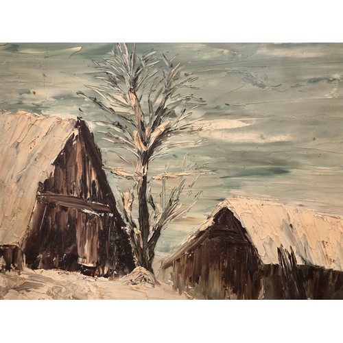 993 - 'Vieille Grange a NEIGE MONPEZAT', oil on canvas, dated '63' lower right, title inscribed on label v... 