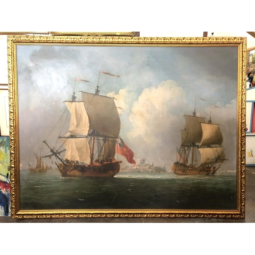 899 - Very large marine painting digital printed on canvas in moulded gilt frame, approx. 135 x 175 cm