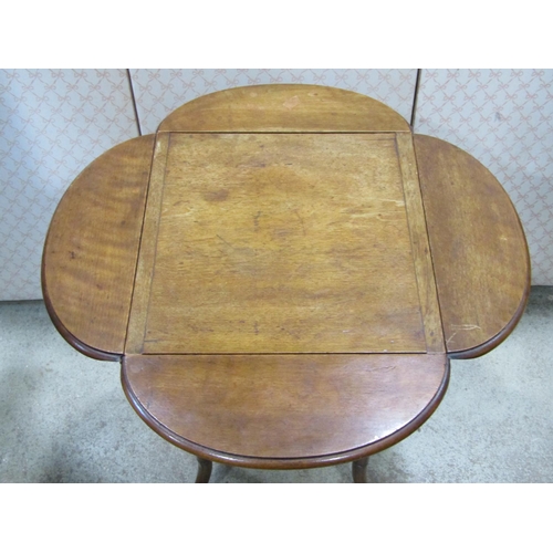 1430 - A small late Victorian mahogany occasional table, the square top surrounded by oval drop leaves rais... 