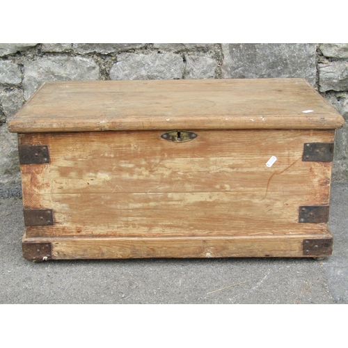 1422 - Three antique pine blanket boxes of varying size and design, the largest 94cm wide x 54cm deep x 49c... 