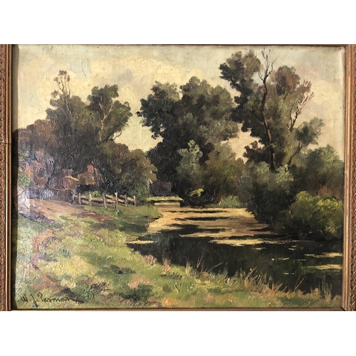 848 - Willem J. Pasman (1905-1984) - River Scene, oil on canvas, signed lower left, 50 x 40 cm, in highly ... 