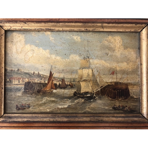 850 - A folder of etchings and prints, and two French coastal oil paintings (19th century), oil on board, ... 