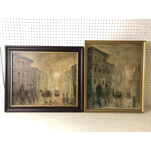 851 - Lucas - Two Parisian boulevard scenes, both signed 'Lucas' lower right, oil on canvas, 46 x 38 cm, 4... 