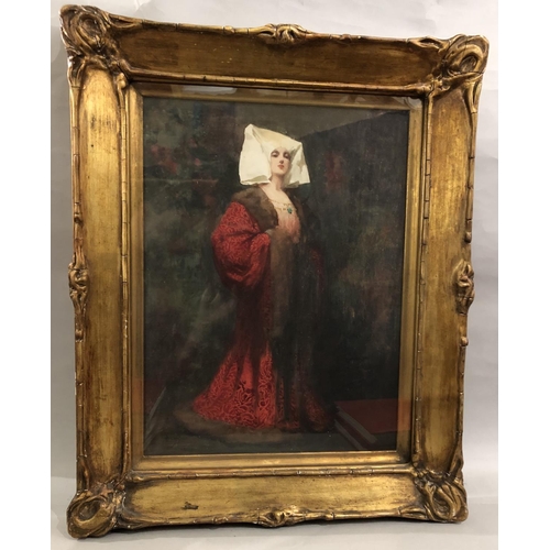 859 - John Hassall (British, 1868-1948) - Lady in red cloak, watercolour on paper, signed lower left, 45 x... 