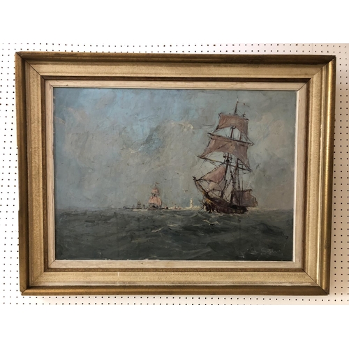 867 - Signe Gillert (20th century) - Marine seascape with sailboats, oil on canvas, signed lower right, ar... 