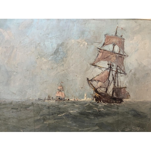 867 - Signe Gillert (20th century) - Marine seascape with sailboats, oil on canvas, signed lower right, ar... 