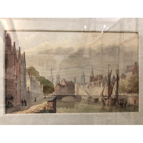 874 - Three unsigned framed paintings (late 19th - early 20th century) to include: city harbour scene with... 