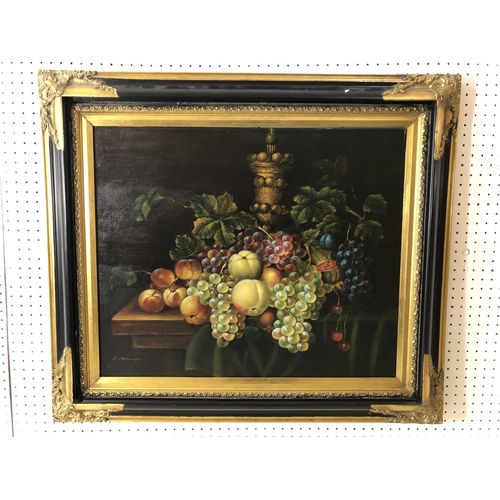 876 - Dutch style still life with fruits and goblet - oil on canvas, indistinctly signed lower left, 50.5 ... 