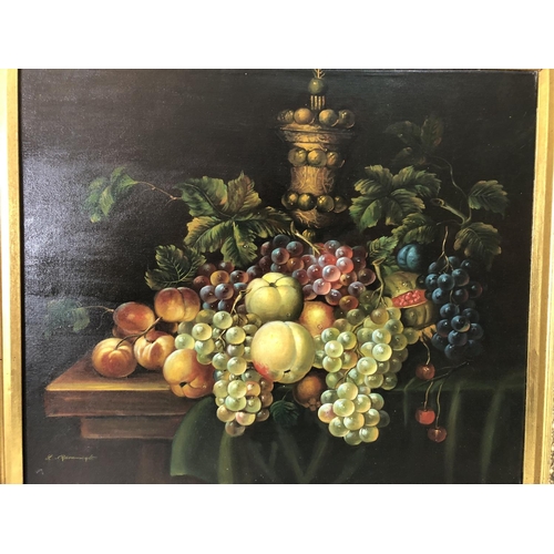 876 - Dutch style still life with fruits and goblet - oil on canvas, indistinctly signed lower left, 50.5 ... 