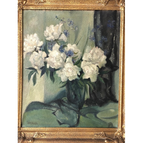 877 - J. H. Janssans (20th century) - two oil paintings to include: Still life with flowers, oil on board,... 