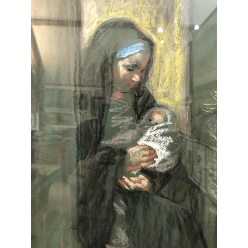 881 - Henry Richard Bird (1909-2000) - Madonna in stable holding baby Jesus, pastel on paper, signed lower... 