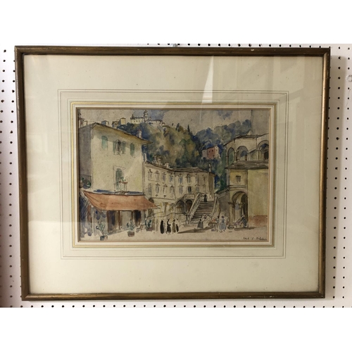 885 - Ethel C. Hatch (20th century) - 'Piazza di Varallo', watercolour on paper, signed lower right, title... 