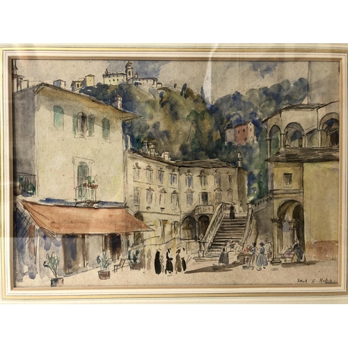 885 - Ethel C. Hatch (20th century) - 'Piazza di Varallo', watercolour on paper, signed lower right, title... 