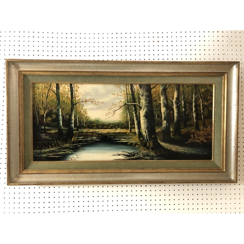 888 - P. Artiges (20th century) - Woodland scene with figure in distance, oil on canvas, signed lower left... 