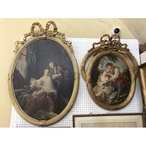 889 - Two oleograph prints in ovular gilt frames with ribbon finials and one other frame to include: After... 