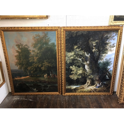 895 - Two large countryside paintings digital printed on canvas in matching moulded gilt frames, approx. 1... 