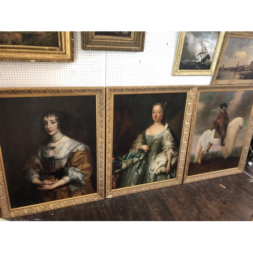 897 - Three large portrait paintings digital printed on canvas in matching moulded gilt frames, approx. 97... 