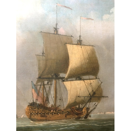 899 - Very large marine painting digital printed on canvas in moulded gilt frame, approx. 135 x 175 cm