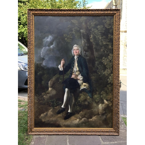 900 - Very large portrait painting digital printed on canvas in moulded gilt frame, approx. 139 x 188 cm