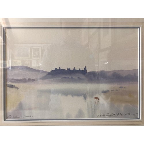 925 - Two watercolours by: Robin Reckitt (b.1928) - 'Carcassonne Sunrise', signed and titled below, inscri... 