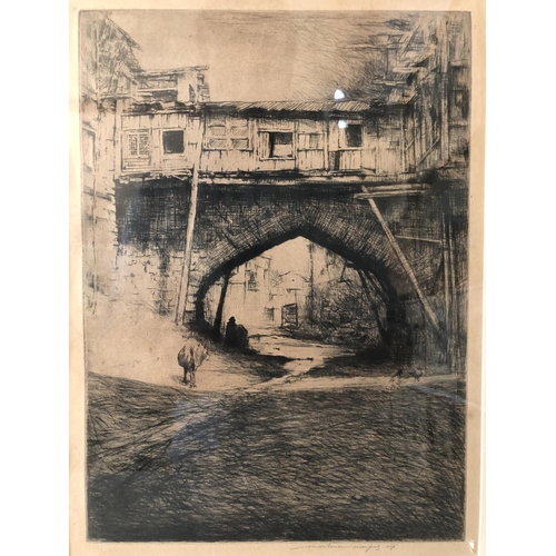 928 - Mortimer Luddington Menpes (1855-1938) - Bridge scene, etching, signed in pencil lower right, 27.5 x... 