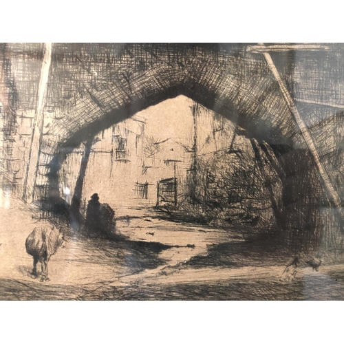 928 - Mortimer Luddington Menpes (1855-1938) - Bridge scene, etching, signed in pencil lower right, 27.5 x... 