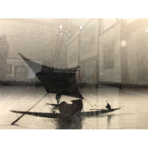 930 - L. M. Ghose - Sailing in moonlight, charcoal on paper, signed and dated '1916' lower right, 33 x 50 ... 