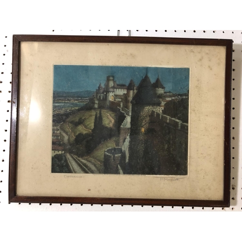 941 - Frederick Marriott (1860-1941) - 'Carcassonne', etching in colours, titled and signed in pencil belo... 