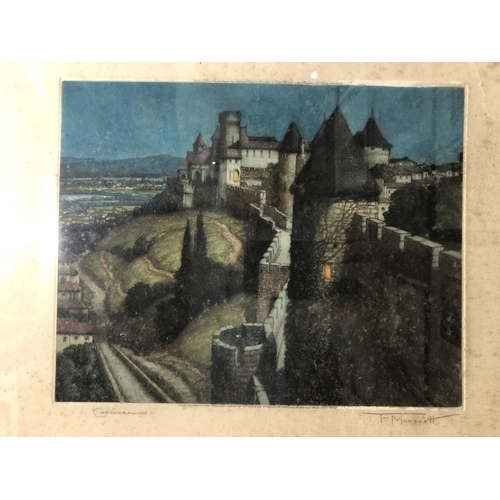 941 - Frederick Marriott (1860-1941) - 'Carcassonne', etching in colours, titled and signed in pencil belo... 