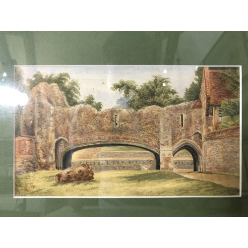 949 - Five framed watercolour paintings (19/20th century) to include: Village scene with man and dog, unsi... 