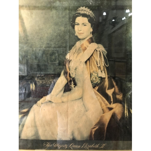 952 - Five framed prints of royalty to include: 'Her Majesty Queen Elizabeth II', vintage offset print, 44... 