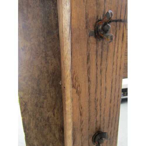 1637 - An outsized oak picture easel with hinged framework, 3.8m tall x 1.2m wide