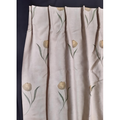 633 - 4 pairs of good quality modern curtains with yellow tulip pattern woven on neutral ground. Lined and... 