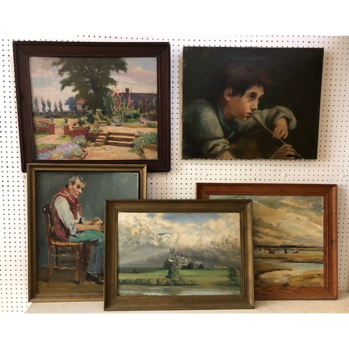 880 - Five oil paintings by different artists (early 20th century) to include: Helen Skyme - 'The Evening ... 